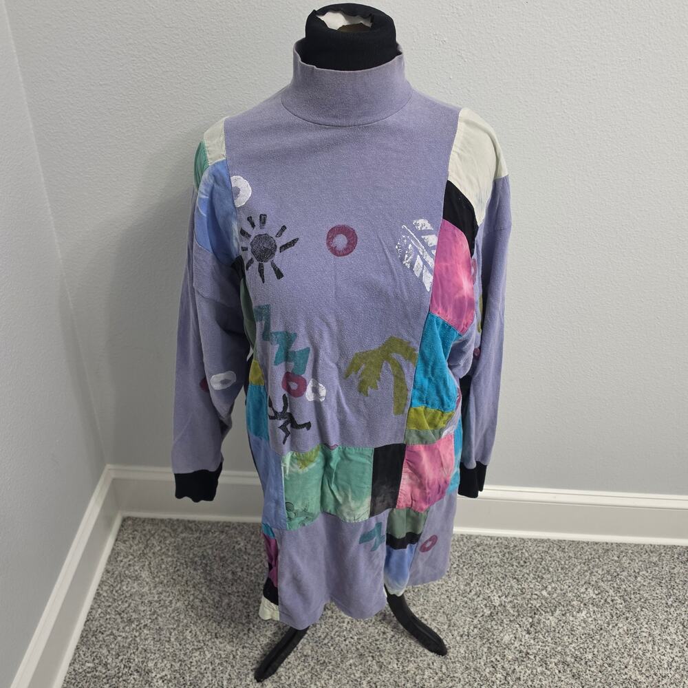 Vintage Bergdorf Goodman Staley Gretzinger Patchwork Turtleneck Tunic Dress XL